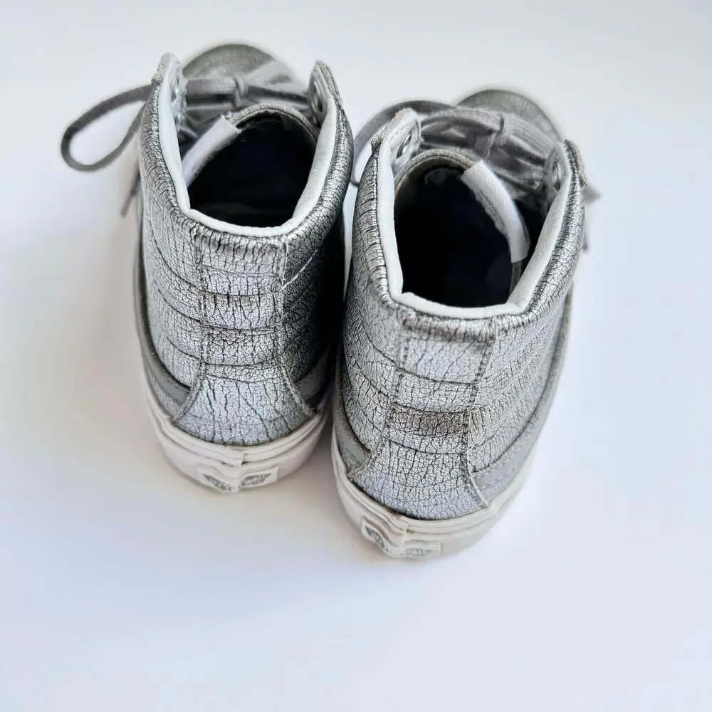VANS Rare Metallic Silver Leather Upper SK8 High Top Slim Shoes M 5.5 - W 7 - Picture 7 of 10